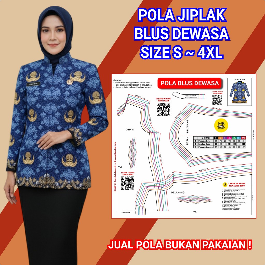 POLA JIPLAK BLUS DEWASA | POLA MENJAHIT SEWING PATTERN