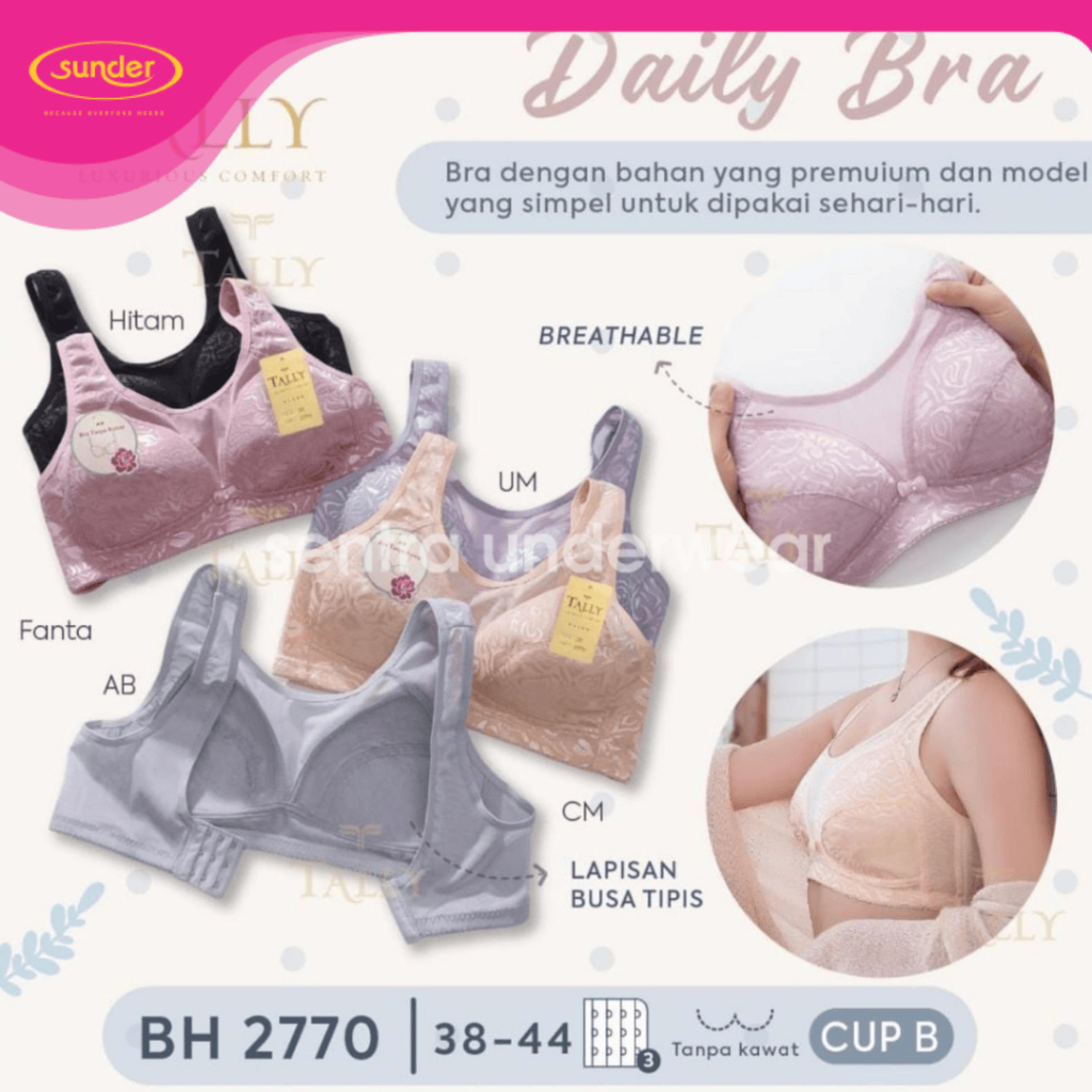 Tally Bh Tanpa Busa Tanpa Kawat 2770 Bh Cup B C BH Busa Tipis Ukuran 42 40 38