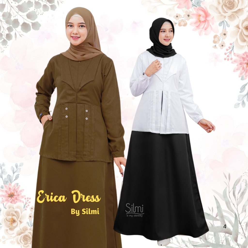 Seragam Putih PNS Wanita Baju Gamis PDH Guru Bahan Katun Toyobo Berkualitas Silmi Erica Dress