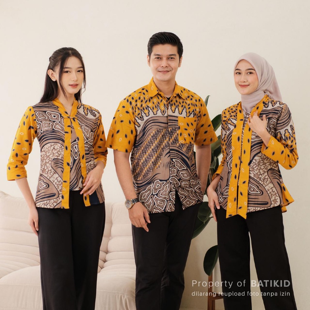 Batikid — Couple Batik Katun — Matahari Kuning — Atasan Pria Wanita — Seragam Kerja Hem Tunik Blouse