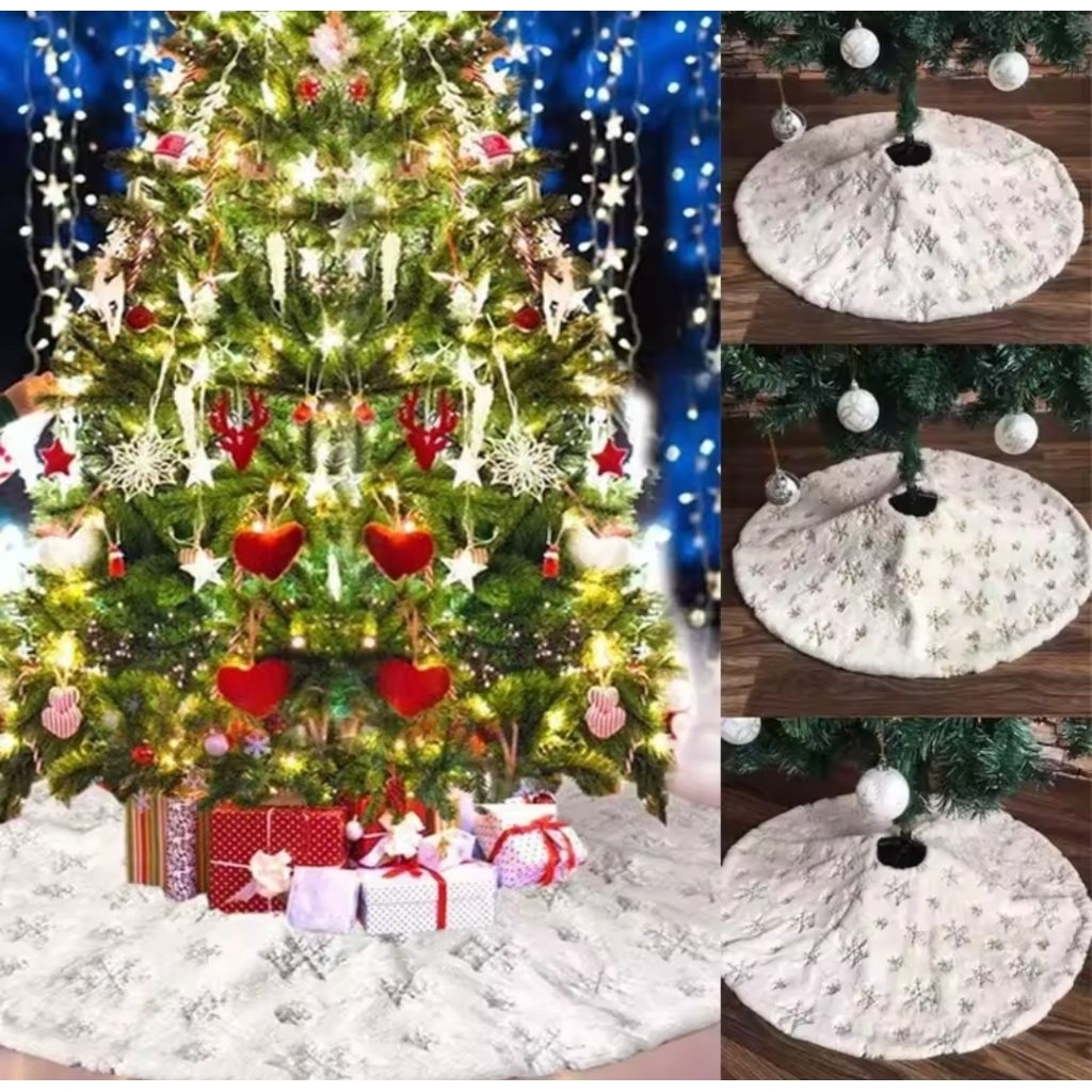 Alas Pohon Natal Motif Salju Tatakan Pohon Natal 90cm/120cm