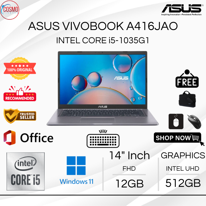 ASUS VIVOBOOK A416JAO INTEL CORE i5-1035G1 | 12GB RAM 512GB SSD | 14 INCH FULL HD - WINDOWS 11+ OFFI