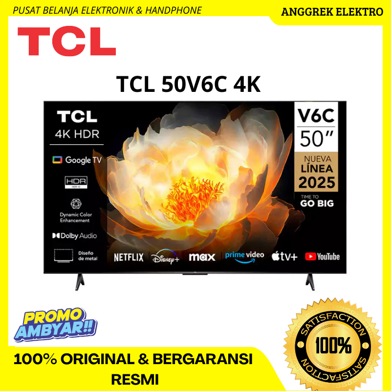 TCL AI 4K Google TV 50 inch V6C - MEMC - HDR 10 - HVA Panel - Dolby Audio - Google Play/Netflix/Yout