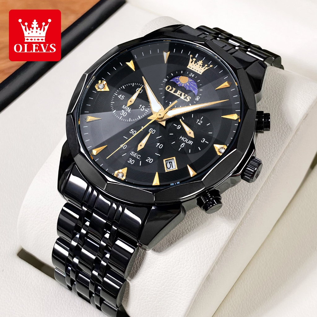 OLEVS Jam Tangan Pria Anti Air Original Mewah Hitam Luxury Stainless Steel Watch Men Cod