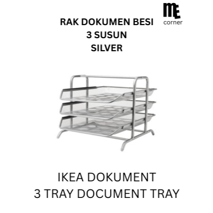 IKEA DOKUMENT 3 letter tray / 3 rak susun Rak penyimpanan berbahan besi warna Silver - PRELOVED