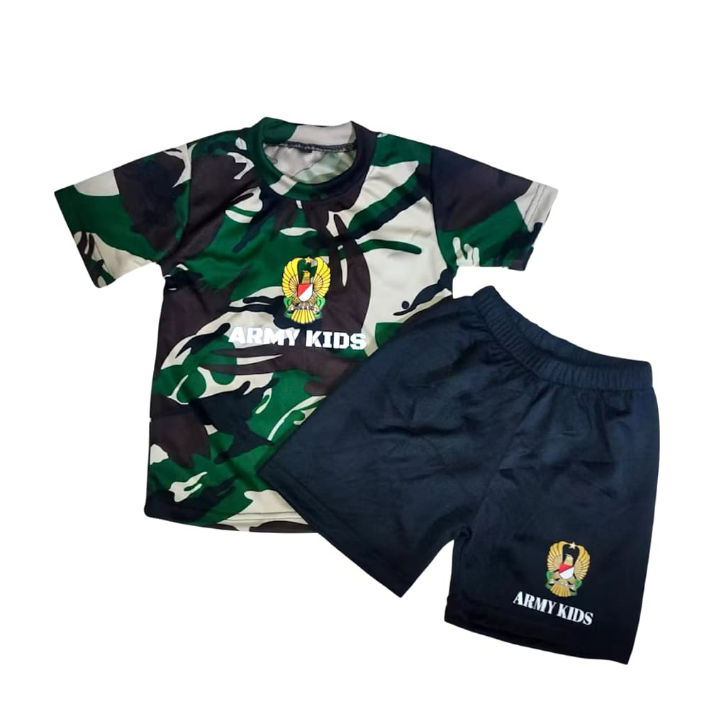 “Setelan Baju Anak Army Kids Loreng / Kaos & Celana Pendek Anak Laki Laki Motif Tentara”