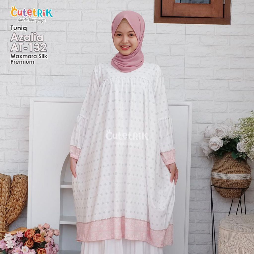 ATASAN TUNIK BATIK AZALIA WARNA PUTIH KOMBINASI PINK BY CUTETRIK TERBARU BLOUSE ATASAN PEREMPUAN REM