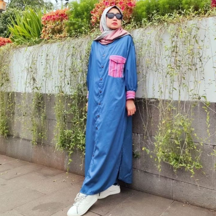 Long Outer Panjang Nailazaara Katun Toyobo Blue Denim Lembut Adem Deriana Project