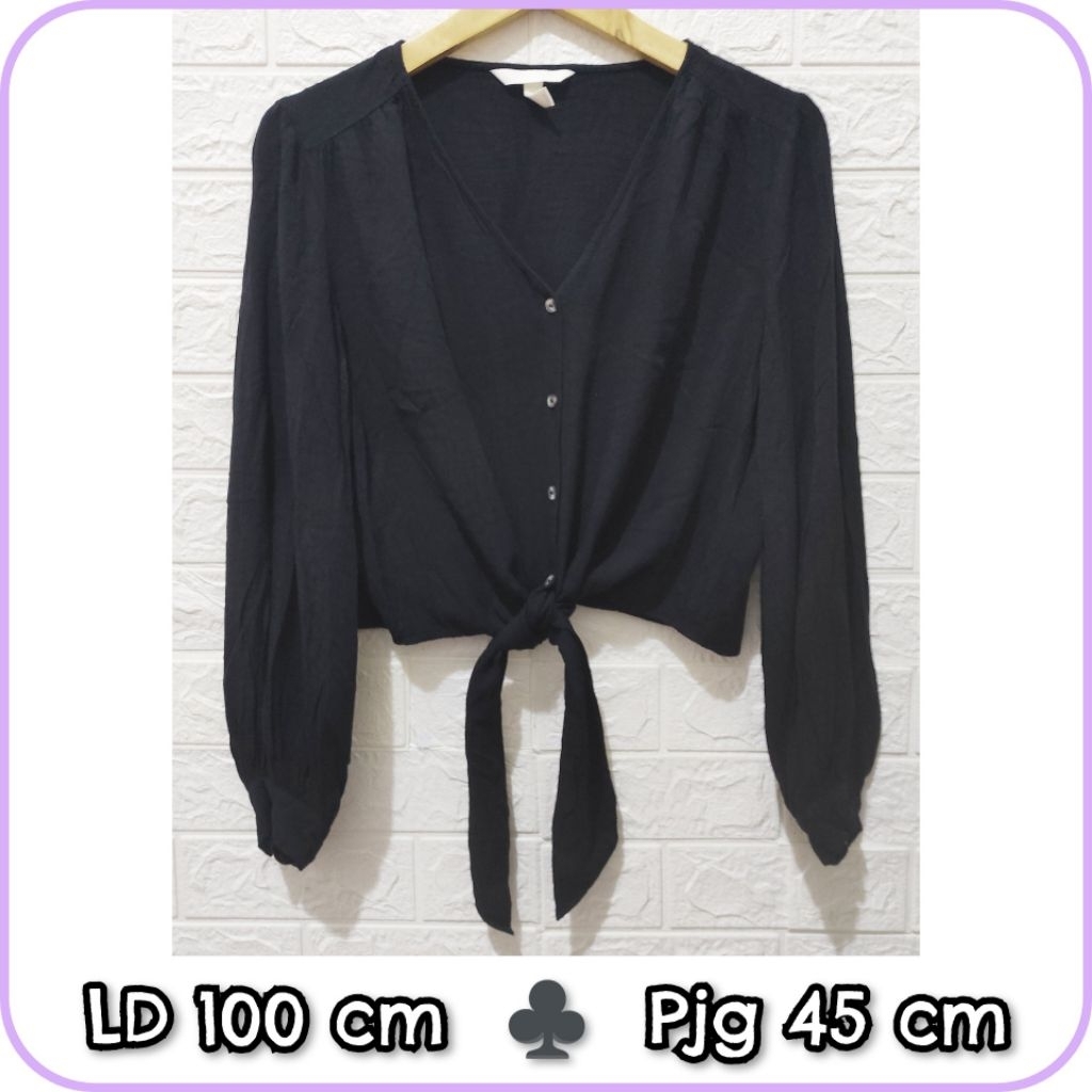 H&M Crop top rayon hitam lengan panjang balon