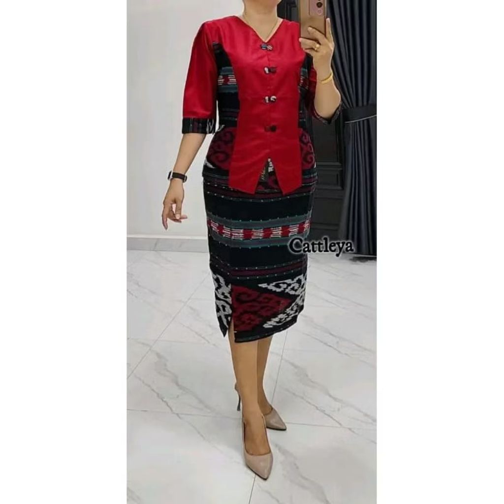 setelan rok blus tenun kombinasi