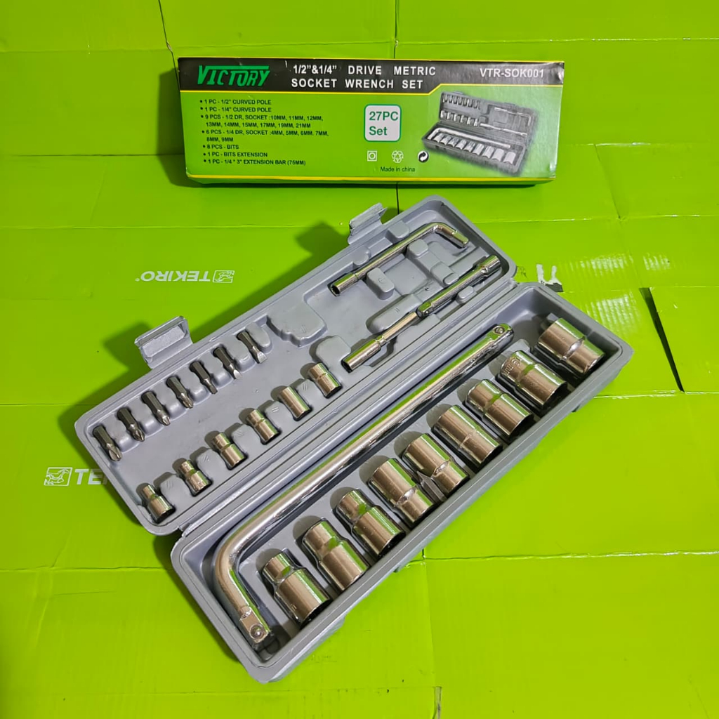 Kunci Shock Sok Set 27 Pcs Merek VICTORY - Tool Kit 1/2 Inch DR 6 Pt Hand Socket Wrench 4 - 21 mm 1 