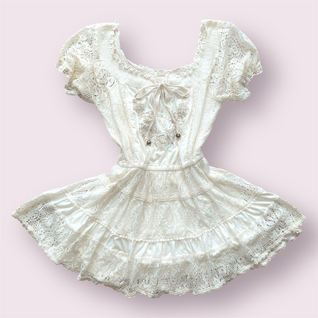 Liz Lisa White Brocade Bordir Lace Dress Kawaii Himekaji