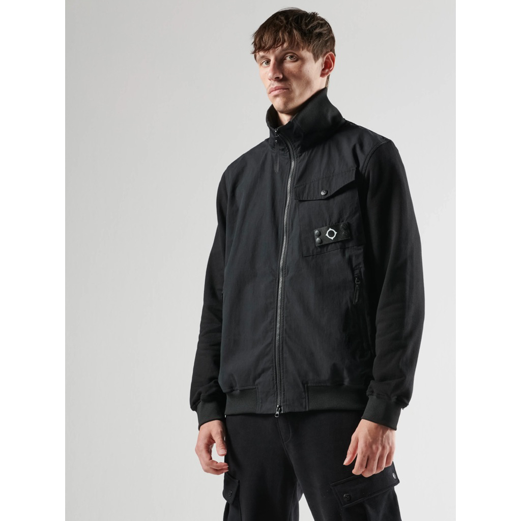 Mastrum Original Full Zip Mixed Media Jacket In Black
