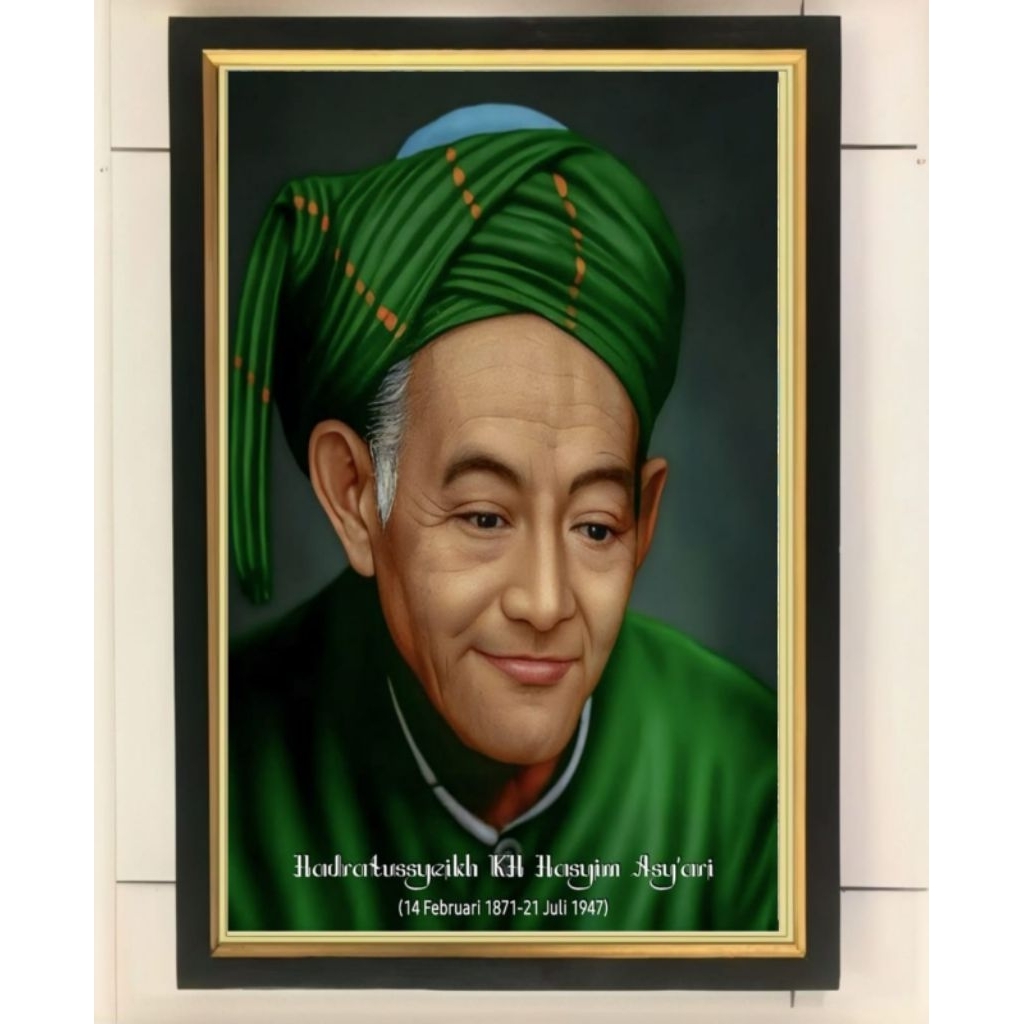 hiasan dinding lukisan cetak KH Hasyim Asy'ari plus figura ukuran 65*45