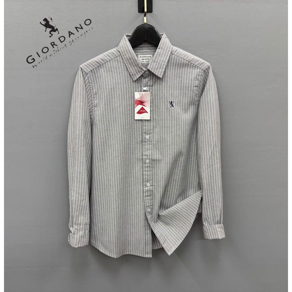 Kemeja Salur Giordano 3D_Kemeja Pria Lengan Panjang Premium Oxford