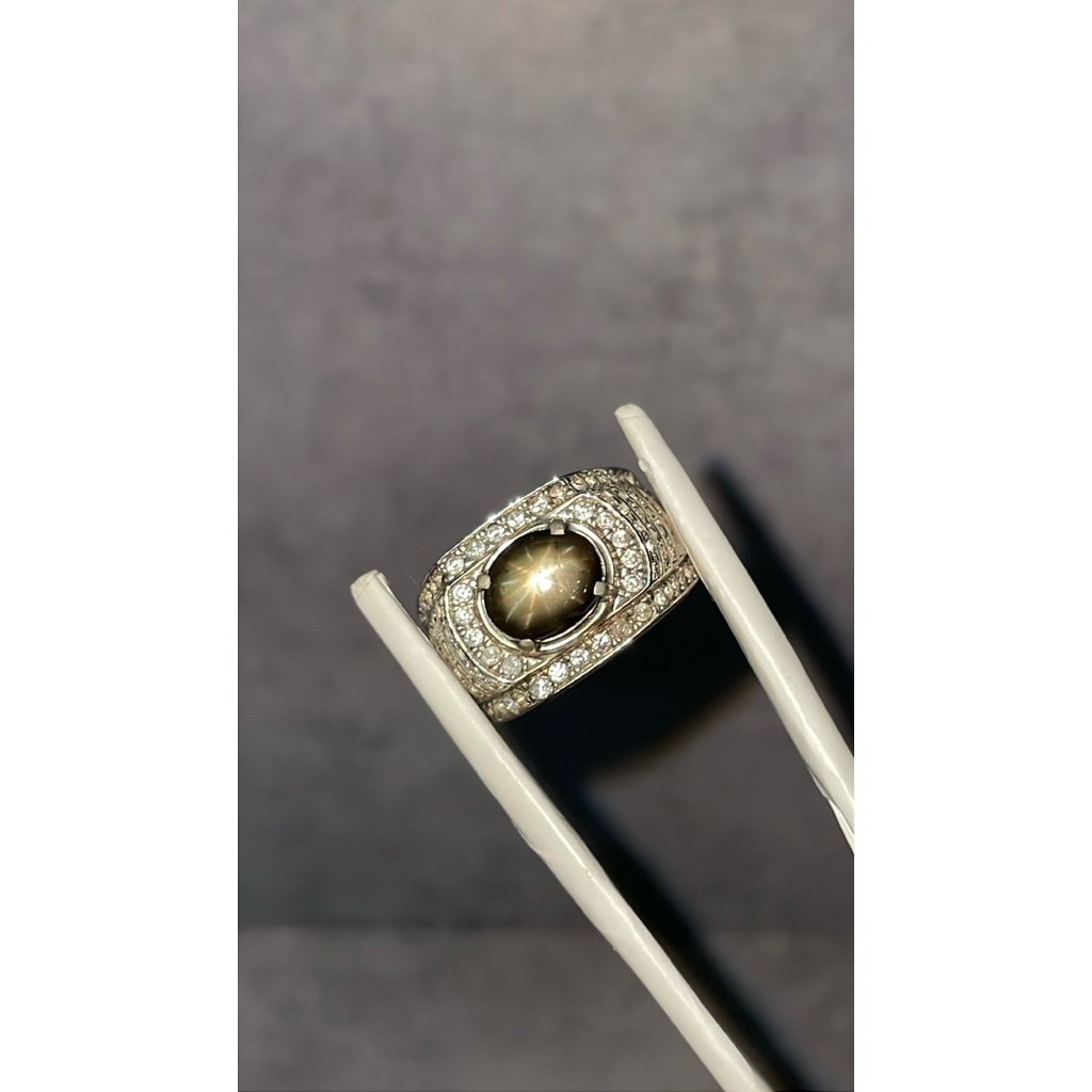CINCIN BATU PERMATA NATURAL BLACK STAR SAPPHIRE 12 RAY STAR