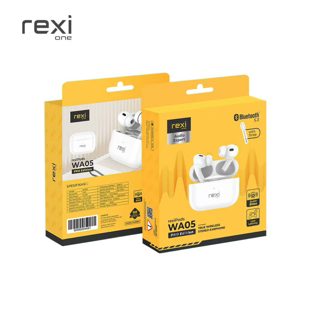 Rexi WA05 Pro Earphone TWS Super Bass , Headset Bluetooth Super Bass