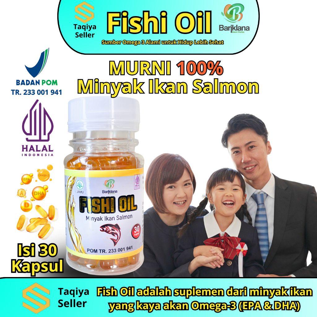 Fishi Oil | 100% Minyak Ikan Salmon Murni | Kaya Omega 3 | 30 Kapsul | Pilihan Tepat Untuk Hidup Seh