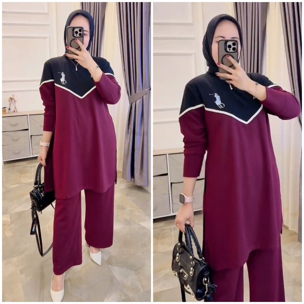 setcel muslim atasan tunik kaos knit rajut import bordir kombinasi cantik terbaru