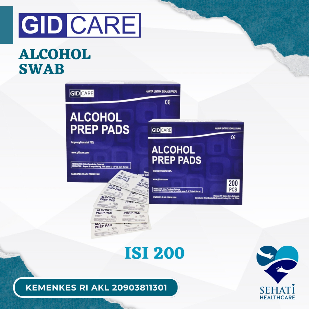 GIDCare Alkohol Swab Isi 200 Kapas Pembersih Tisu Tissue Alcohol Prep Pads p3k Medis Kesehatan