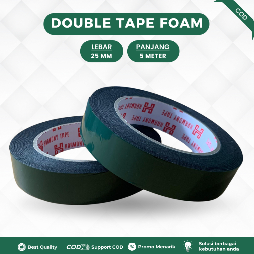 Double HijauTape Super Kuat Tebal - Double Tape Foam Daya Rekat Kuat 24mm x 5 Meter