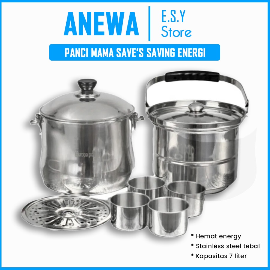 ANEWA Mamasave panci Stainless Steel Pot 26cm Thermal Cooker Hemat Gas Listrik Kapasitas 7 Liter.