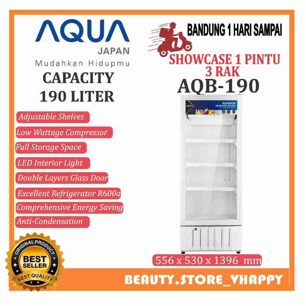AQUA AQB-190 Showcase Refrigerator 180 Liter Kaca Double Layer