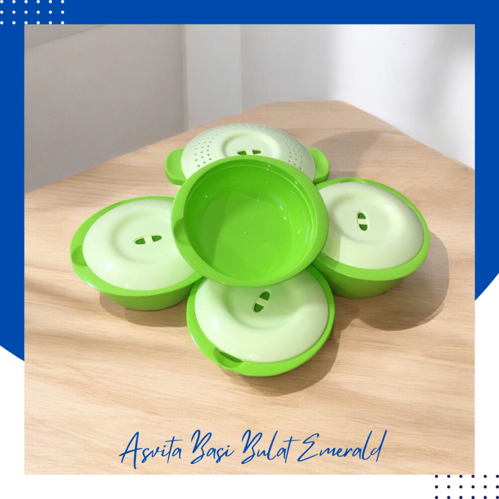 Asvita Basi Bulat Emerald Hijau+Mangkok Sangku +Sendok Plastik /Tempat Sayur