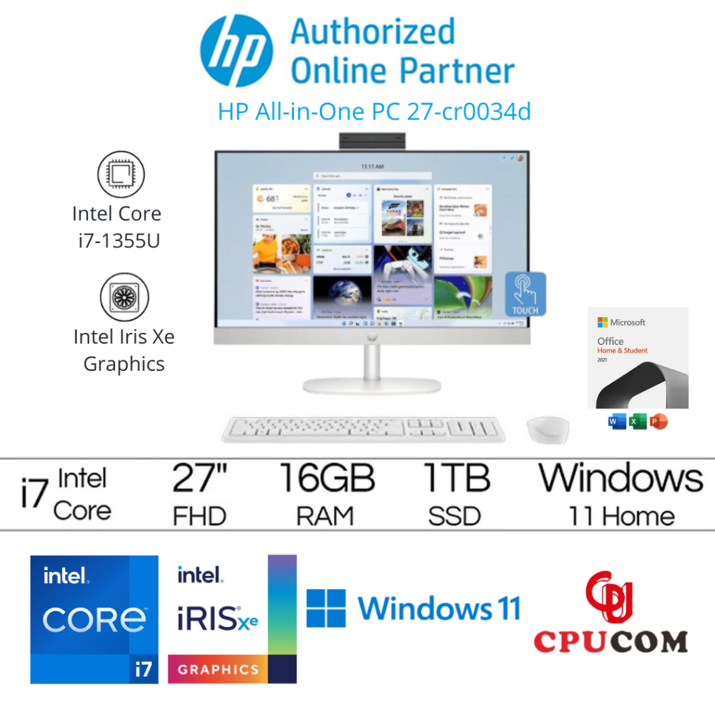 HP PC AIO 27-CR0034D i7-1355U 16GB 1TB SSD 27" FHD TOUCH W11+OHS
