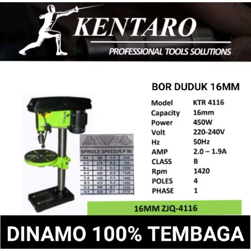 KENTARO - Bor duduk 16mm KTR-4116 - Heavy Duty 100% Dinamo Tembaga - Japan Quality