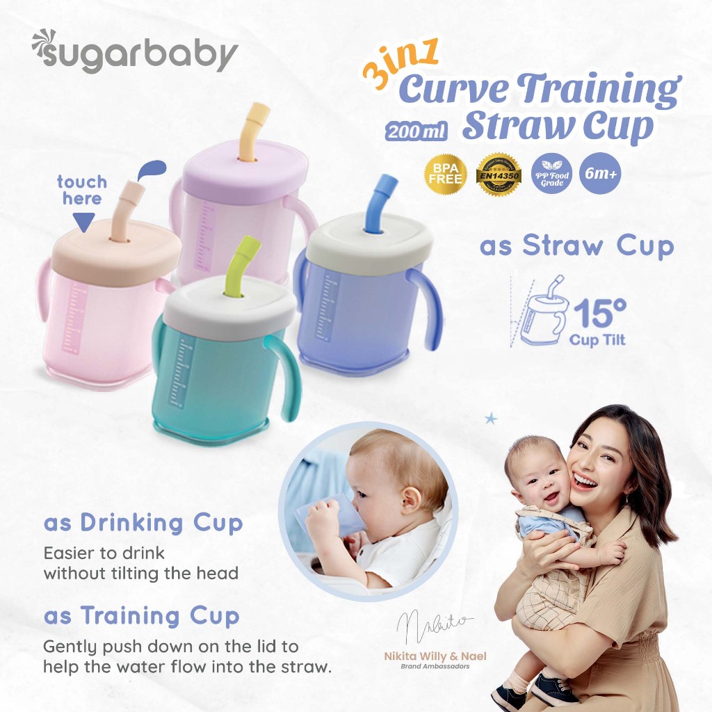 Sugarbaby 3 in 1 Curve Training Straw Cup/Gelas MPASI Bayi/Gelas Bayi Anti Tumpah Bocor/Training Cup