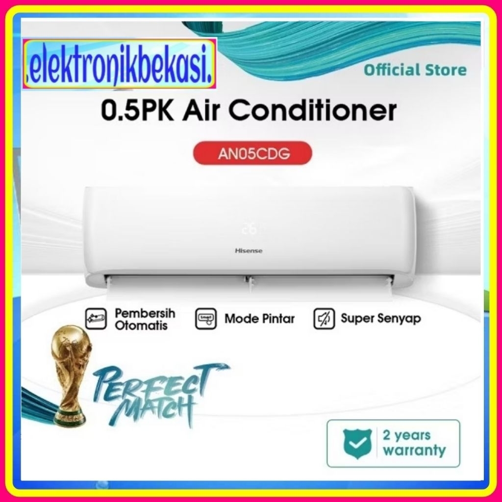 HISENSE AN05CDG AC SPLIT 1/2 PK STANDARD / AC HISENSE AN 05 CDG / AC HISENSE 0,5 PK 05 CDG