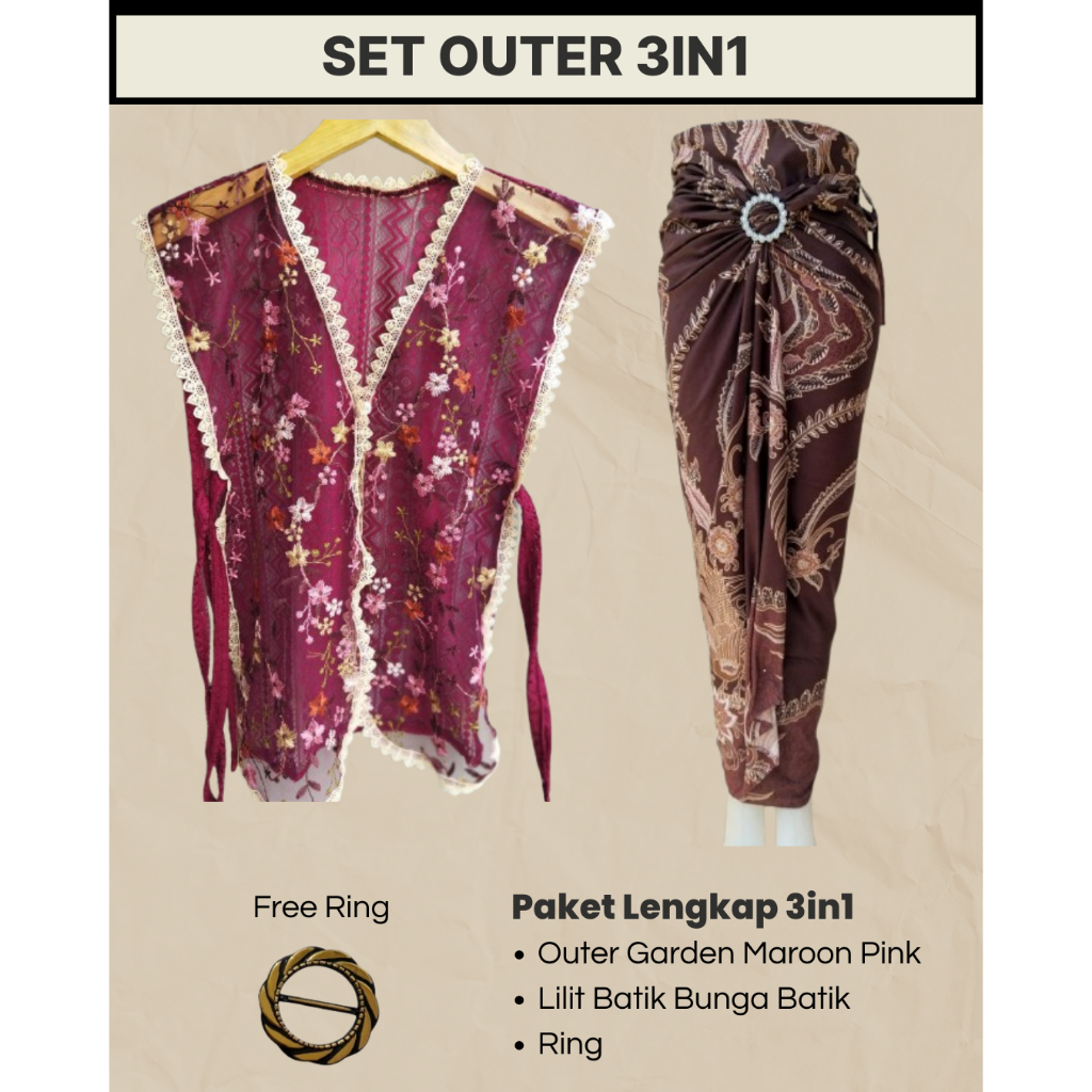 Setelan Rompi Tille Garden Tanpa Lengan Rok Lilit Batik Outer Brokat Rok Lilit Batik Kondangan Premi