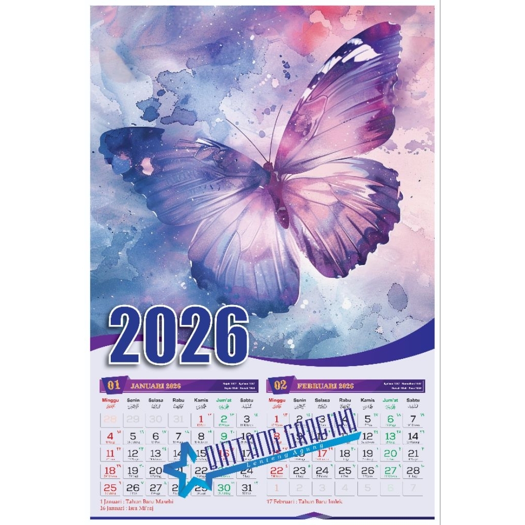 KALENDER DINDING 2026 LENGKAP ( nasional, jawa, hijriyah )