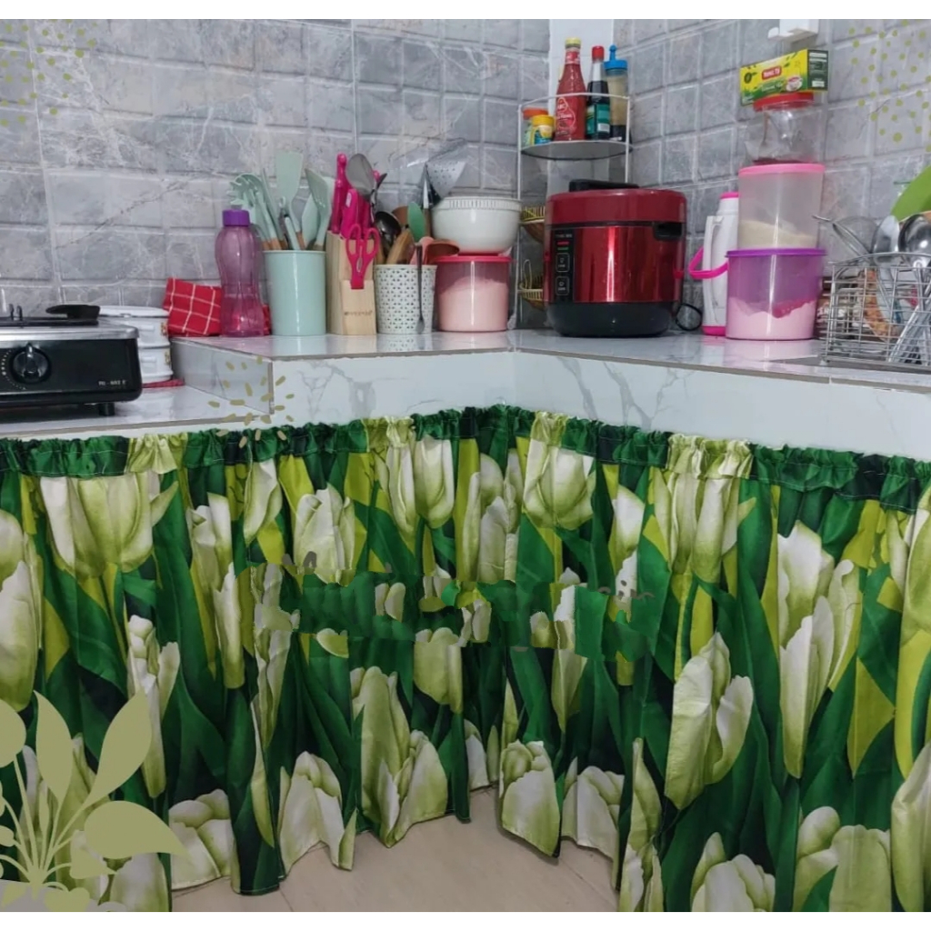 (COD) Gorden Kolong Kompor / Tirai Meja Dapur Motif Tulip Hijau