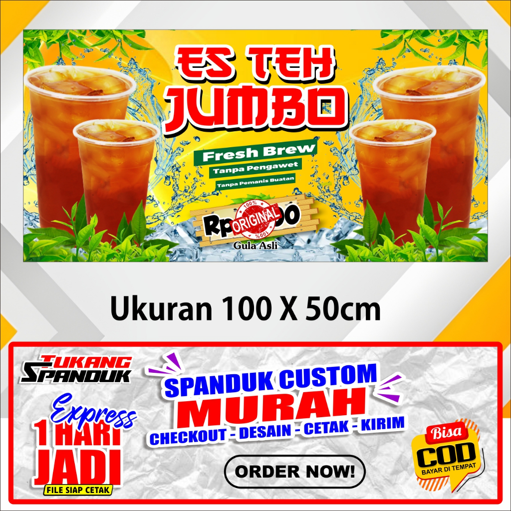 Banner ES TEH JUMBO  , Spanduk  ES TEH JUMBO FRESH BREW ukuran 100X50  cm, COD /  Banner ES TEH JUMB