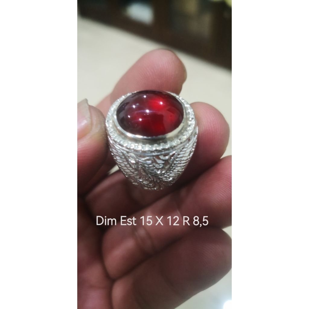 Cincin batu red garnet black mamba natural "bukan ruby safir rafles cempaka bacan garut solar pandan