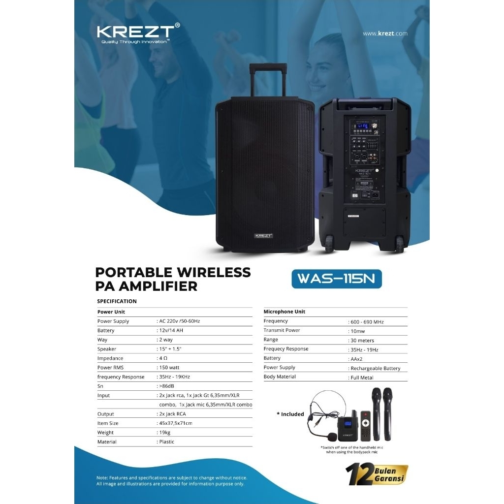 Speaker aktif portable krezt 15 inch was 115N karaoke bluetooth was-115N