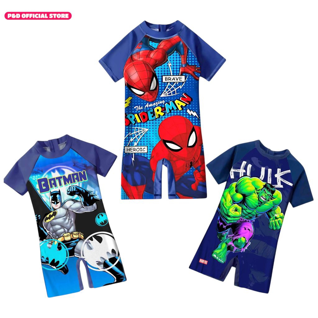 baju renang anak laki laki superhero usia 2-10 tahun