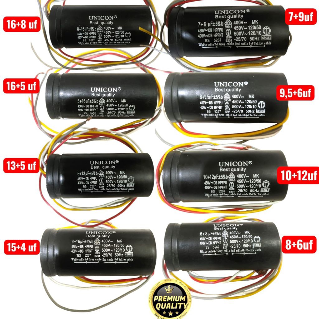 kapasitor mesin cuci 16+8 uf 16+5 uf 16+4uf 13+5uf 12+10uf 9,5+6uf 9+7 uf 8+6 uf kapasitor mesin