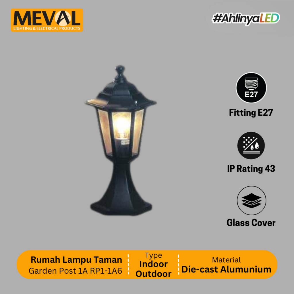 MEVAL Rumah Lampu Taman Fitting E27 Garden Post - Hitam