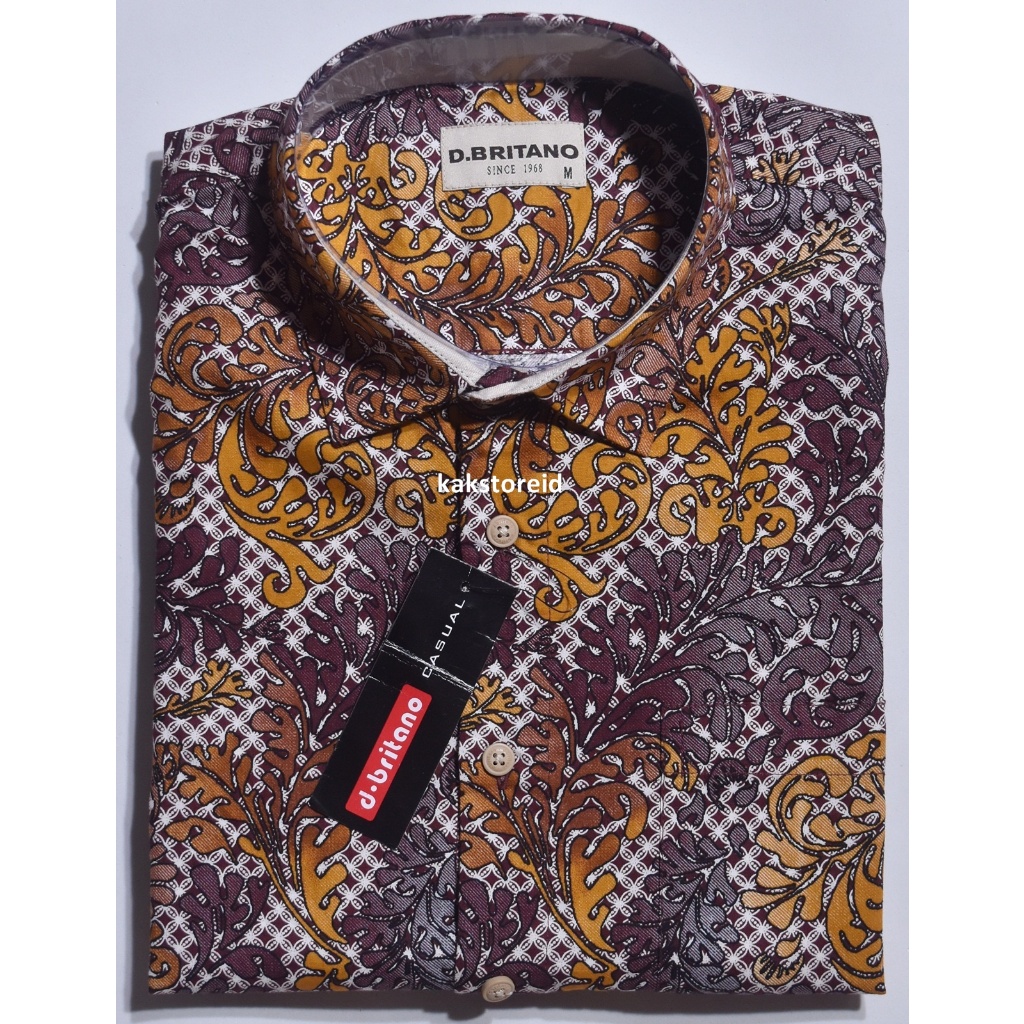Kemeja Pria D.BRITANO Lengan Pendek Coklat Motif Abstrak KDB 08 #Kemeja Murah