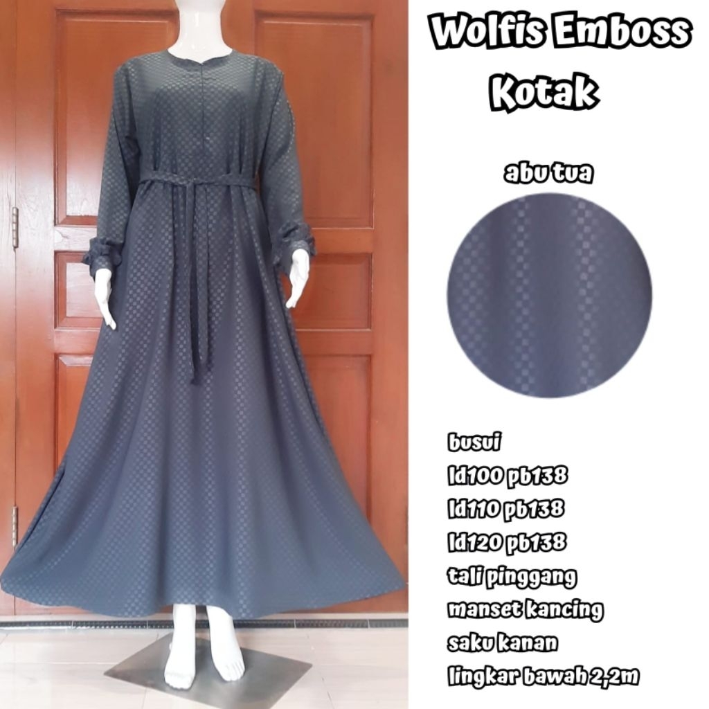 gamis wolfis embos premium motif