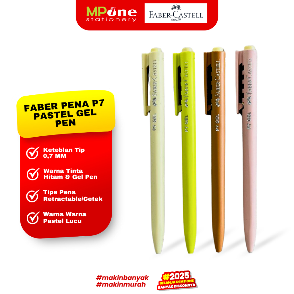 Faber Castell Pena Gel P7 Warna Pastel Tinta Hitam 0,7mm / Ballpoint Pen Gel FABER