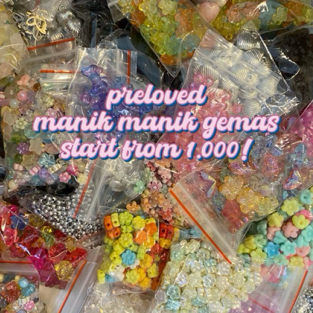 Preloved Manik Manik | Manik Kaca Bunga Silver Hitam Daun Bulat