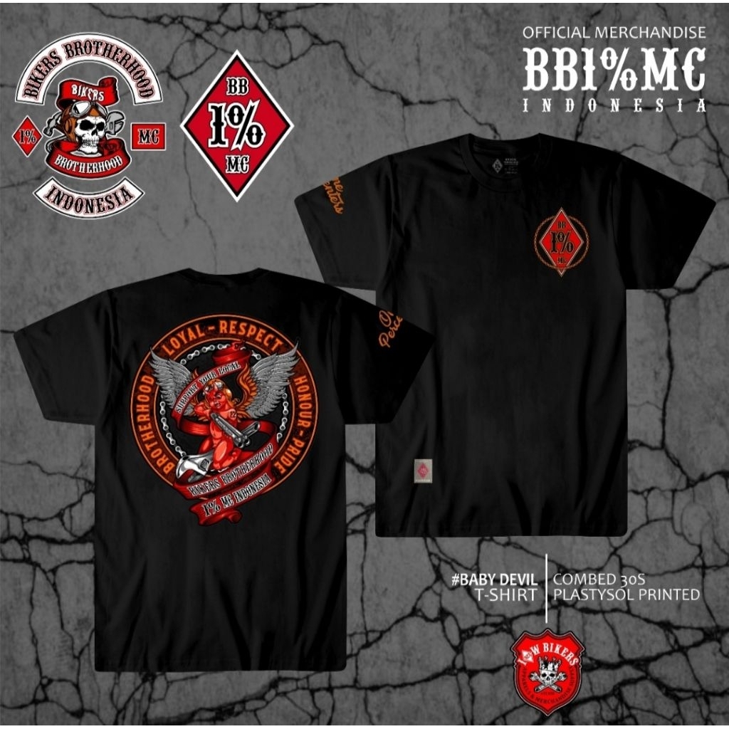 FREE STICKER KAOS BROTHERHOOD 1% MC HITAM PENDEK ONEPERCENTER 100% ORIGINAL