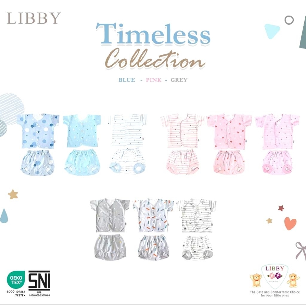 LB001 Libby Setelan Stelan Baju Pendek Celana Pop Bayi Newborn Cewek Cowok Motif