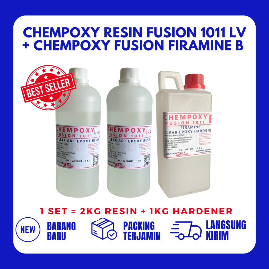 Epoxy resin - chempoxy fusion 1011 LV + chempoxy fusion firamine B -  2 kg Resin+ 1kg Hardener untuk