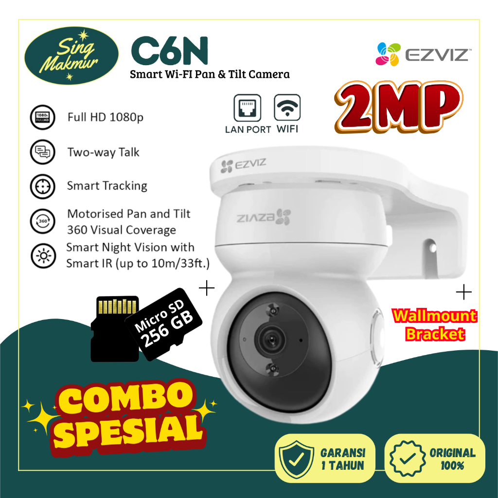 CCTV EZVIZ C6N 1080p WiFi Paket Komplit CCTV + MIKRO SD + BRAKET