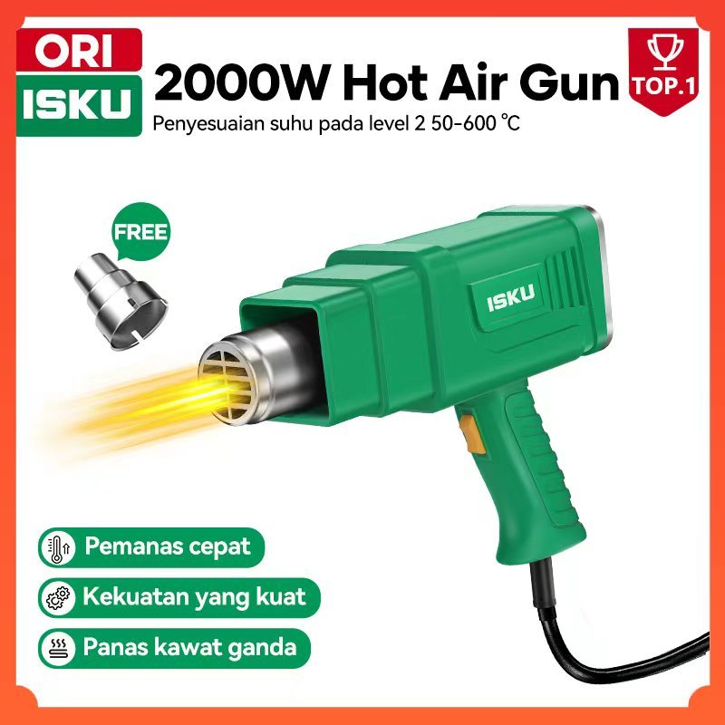 ISKU Heat Gun 2000W Hot Air Gun Pemanas Udara Mesin HotGun Pengelupas Cat Pembengkok Pipa PVC Paralo